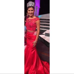 Sherri Hill Cap Sleeved A Line Two Piece Gown